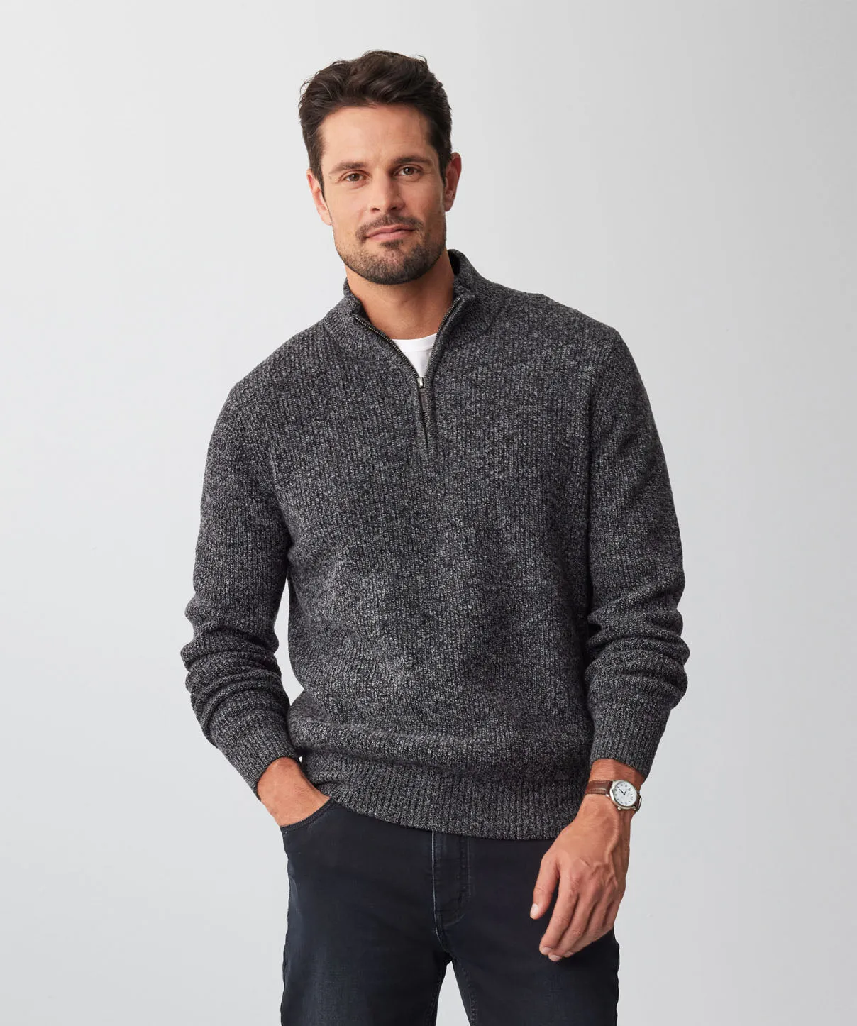 Wool Blend Half Zip Knit - Charcoal sold by GAZMAN