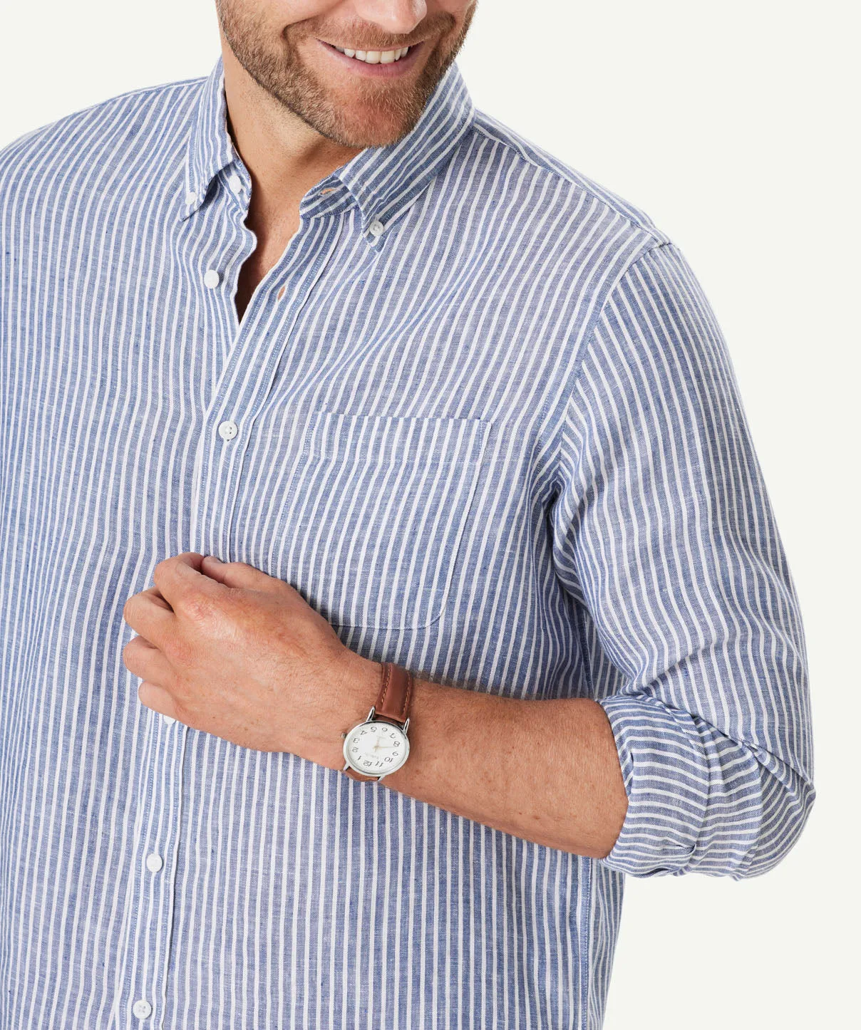 Pure French Linen Stripe Long Sleeve Shirt - Navy sold by GAZMAN product image thumbnail 4