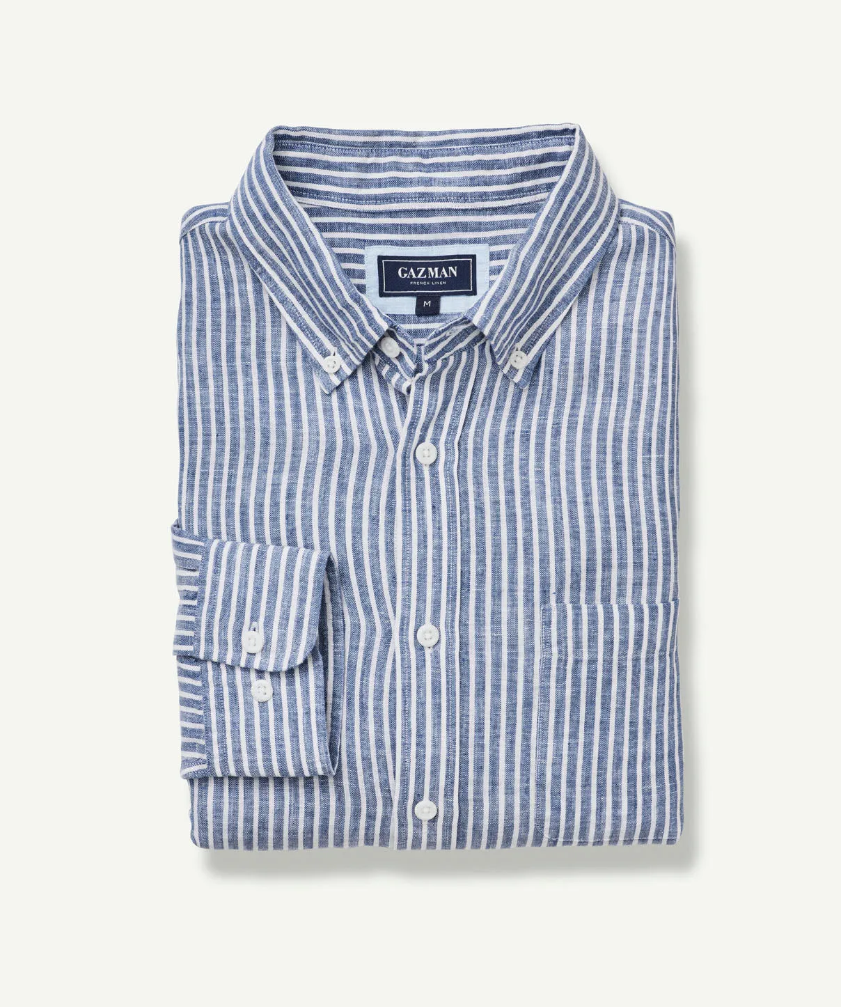 Pure French Linen Stripe Long Sleeve Shirt - Navy sold by GAZMAN product image thumbnail 2