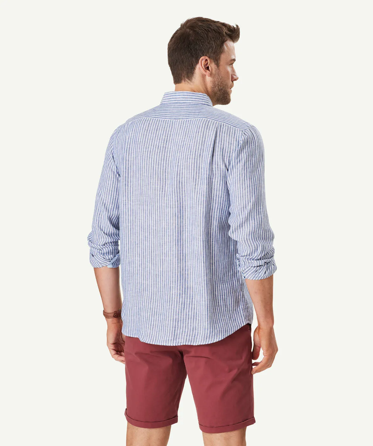 Pure French Linen Stripe Long Sleeve Shirt - Navy sold by GAZMAN product image thumbnail 3