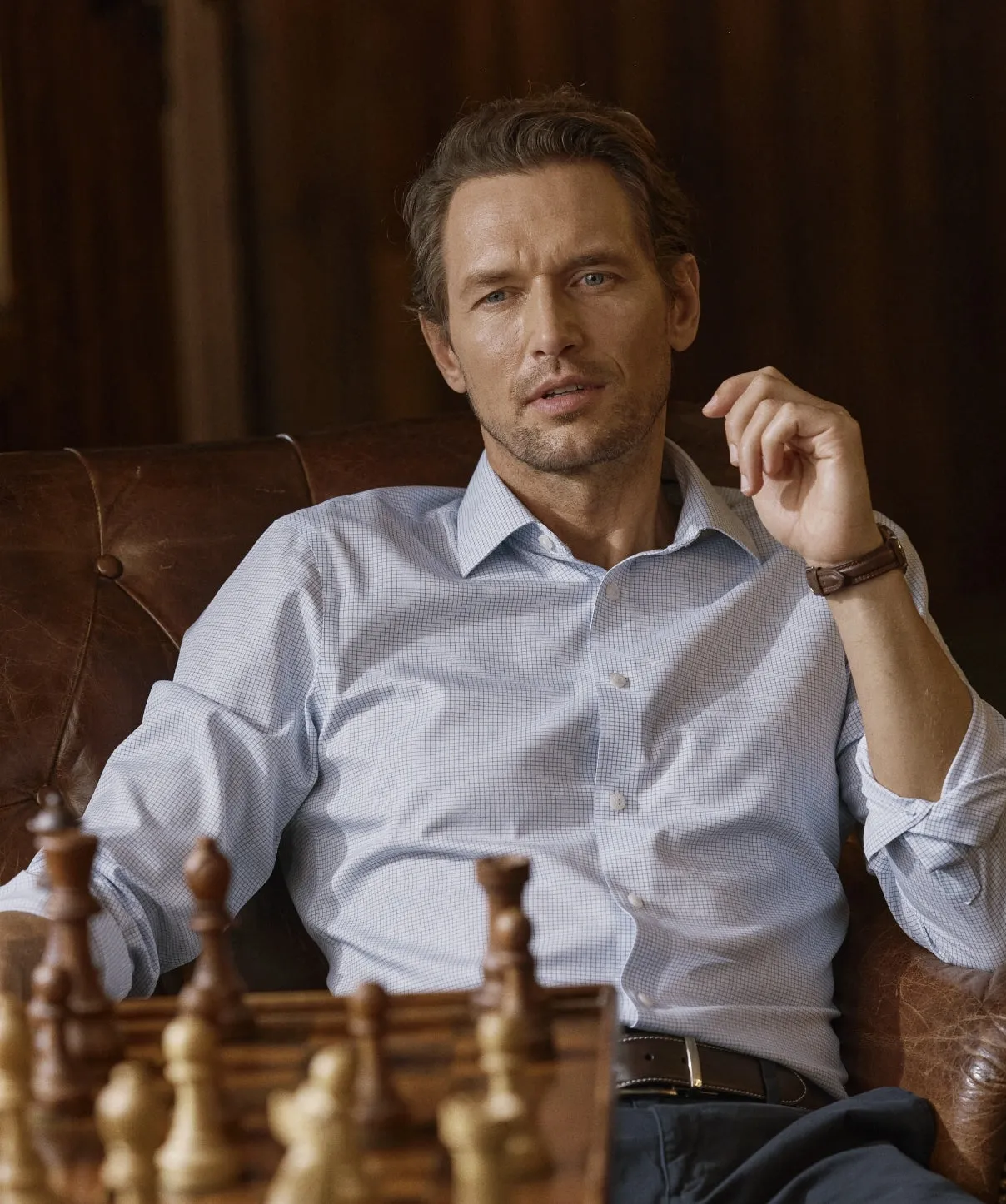 Tailored Non Iron Twill Check Long Sleeve Shirt - Blue sold by GAZMAN