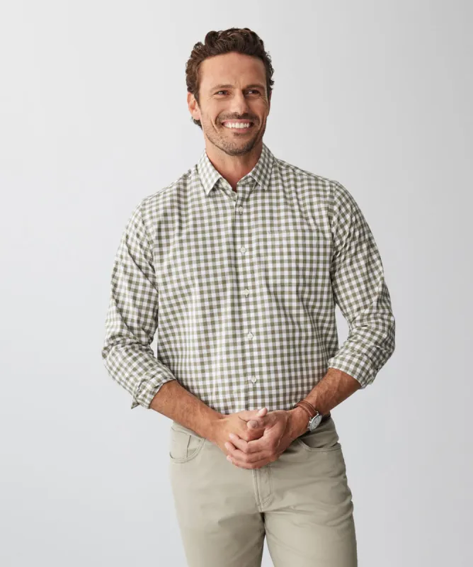 Easy Care Melange Gingham Long Sleeve Shirt - Sage sold by GAZMAN