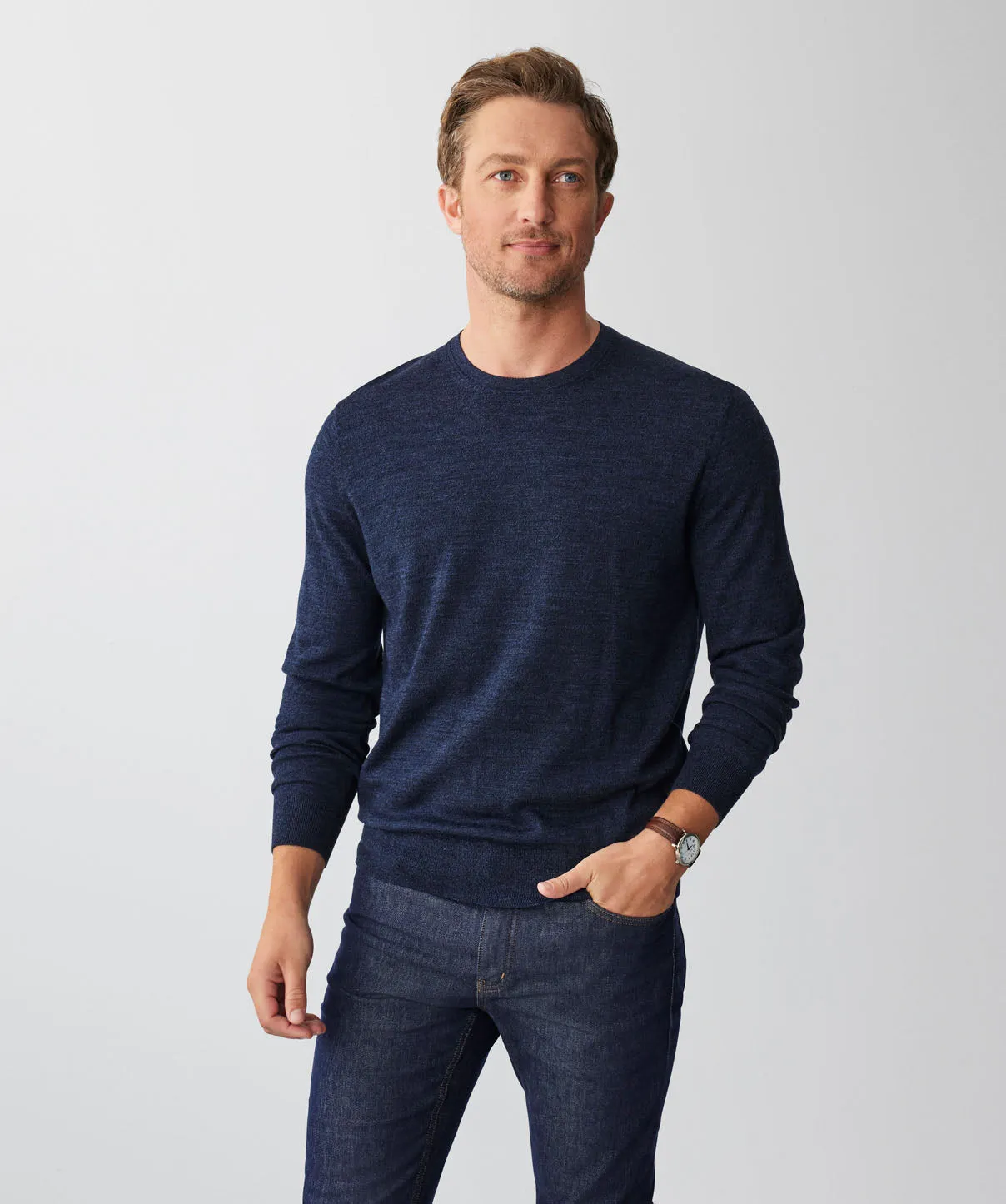 Merino Crew Neck Knit - Navy sold by GAZMAN