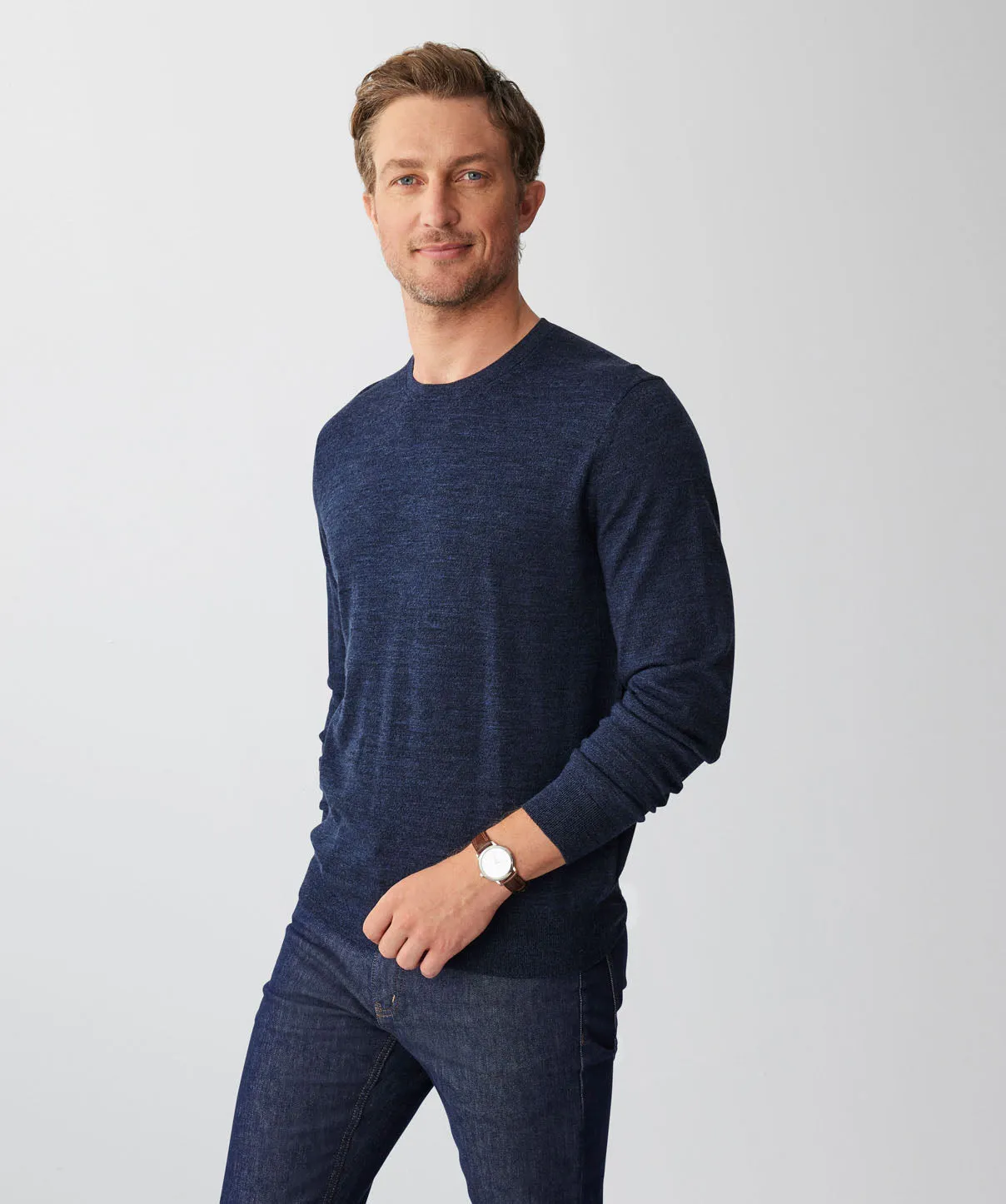 Merino Crew Neck Knit - Navy sold by GAZMAN product image thumbnail 5