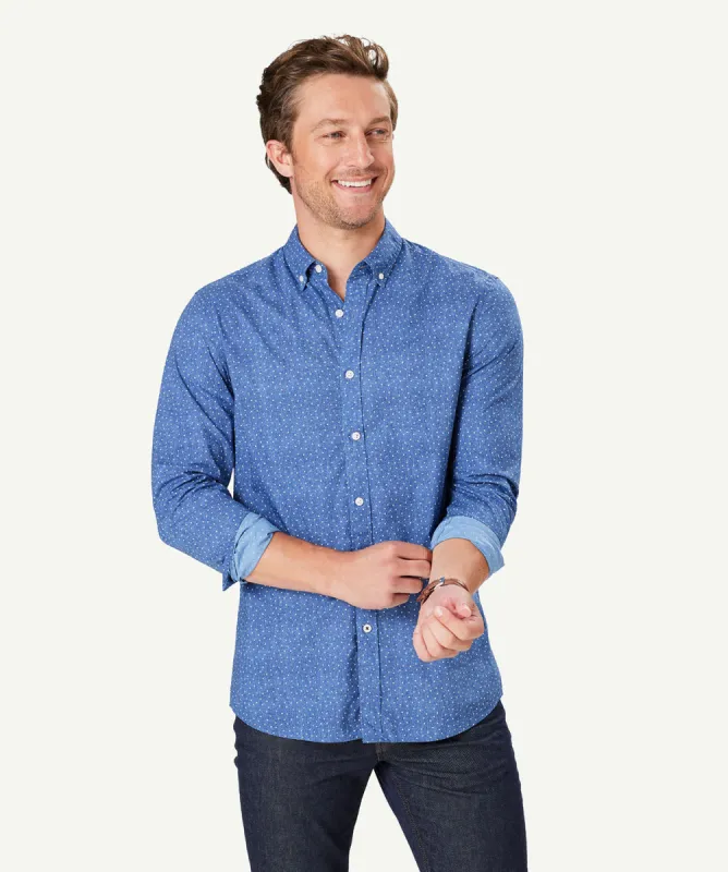 Tailored Casual Dot Print Long Sleeve Shirt - Dark Blue sold by GAZMAN
