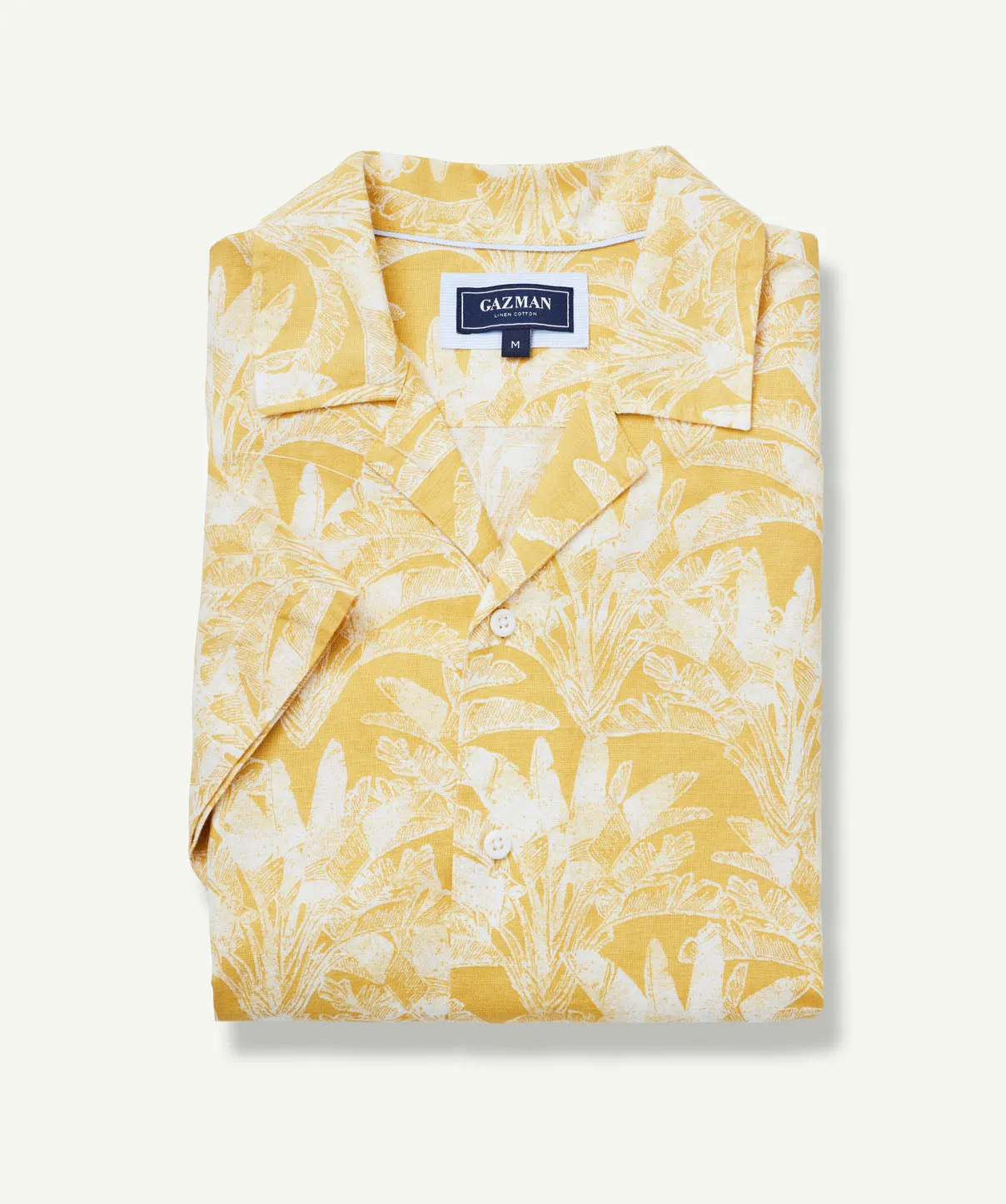 Linen Blend Palm Tree Print Short Sleeve Shirt - Golden Yellow sold by GAZMAN product image thumbnail 2