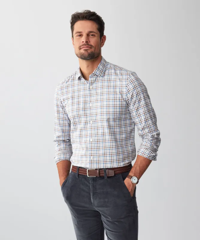 Tailored Easy Care Twill Check Long Sleeve Shirt - Grey Melange sold by GAZMAN