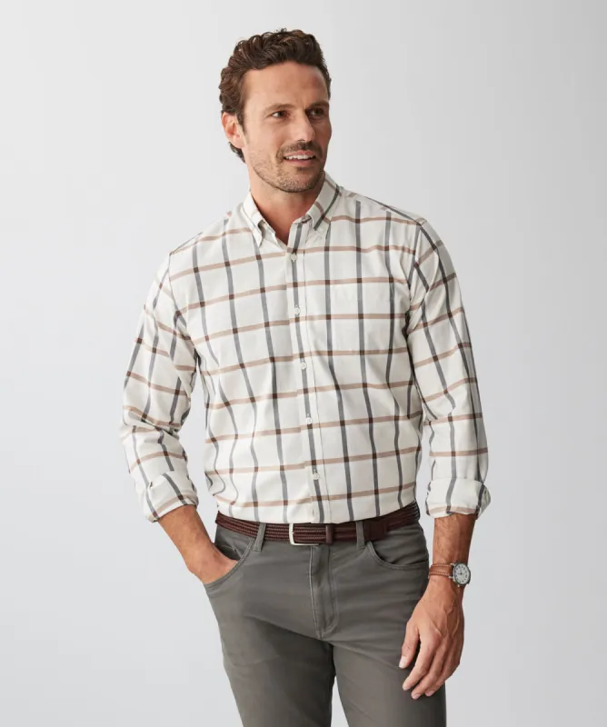 Easy Care Melange Twill Check Long Sleeve Shirt - Oatmeal sold by GAZMAN