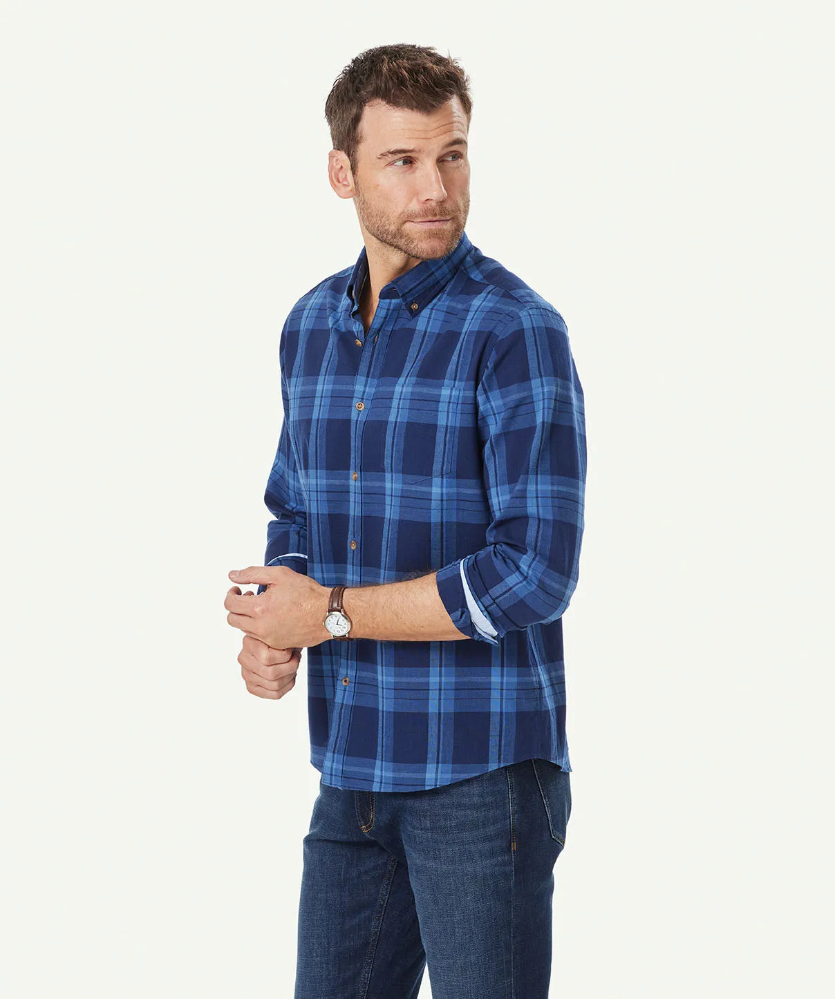 Casual Indigo Slub Check Long Sleeve Shirt - Navy sold by GAZMAN product image thumbnail 5