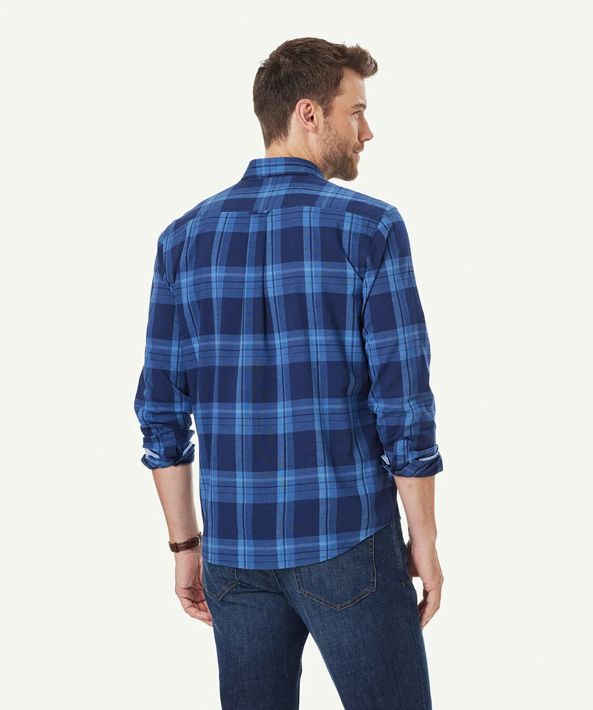 Casual Indigo Slub Check Long Sleeve Shirt - Navy sold by GAZMAN product image thumbnail 3