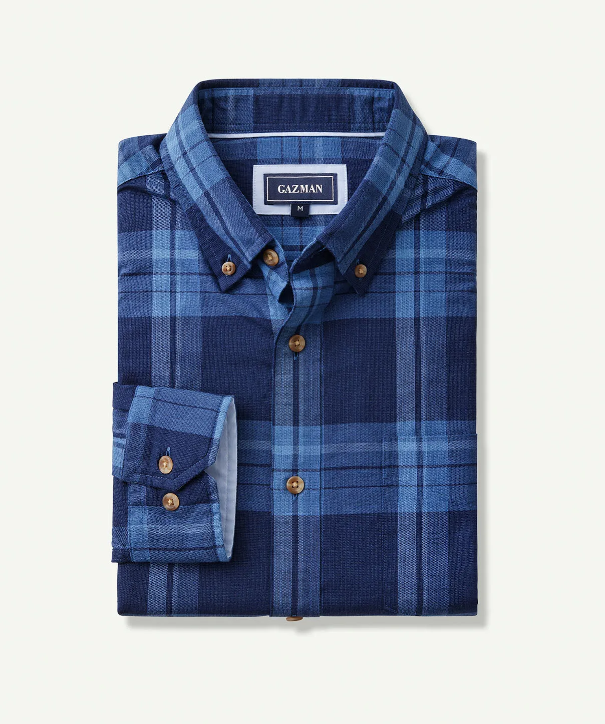 Casual Indigo Slub Check Long Sleeve Shirt - Navy sold by GAZMAN product image thumbnail 2