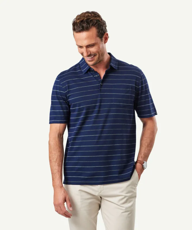 Smart Jacquard Stripe Polo - Navy sold by GAZMAN