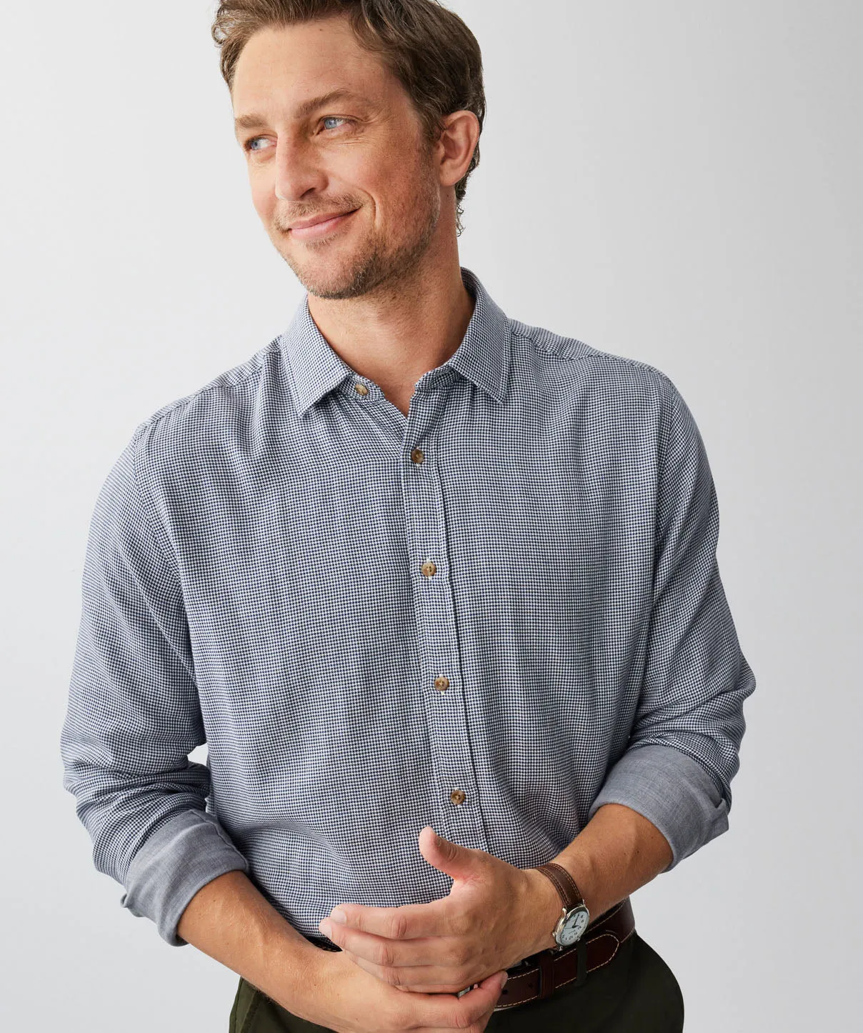 Casual Double Face Houndstooth Long Sleeve Shirt - White sold by GAZMAN product image thumbnail 4