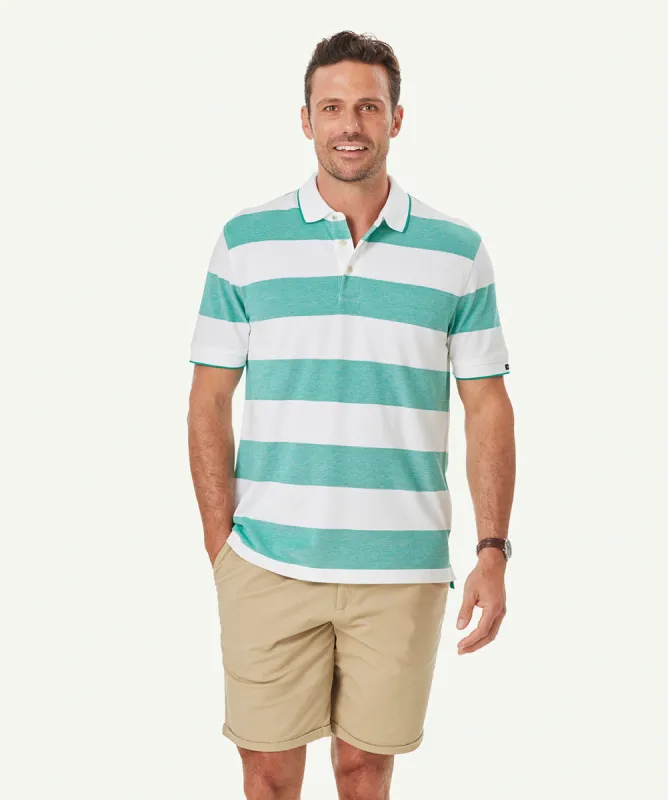 Oxford Block Stripe Polo - Green sold by GAZMAN