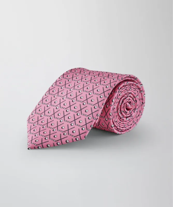 Silk Golf Print Tie - Pink sold by GAZMAN