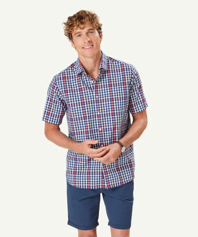 Easy Care Multi Check Short Sleeve Shirt - Red sold by GAZMAN