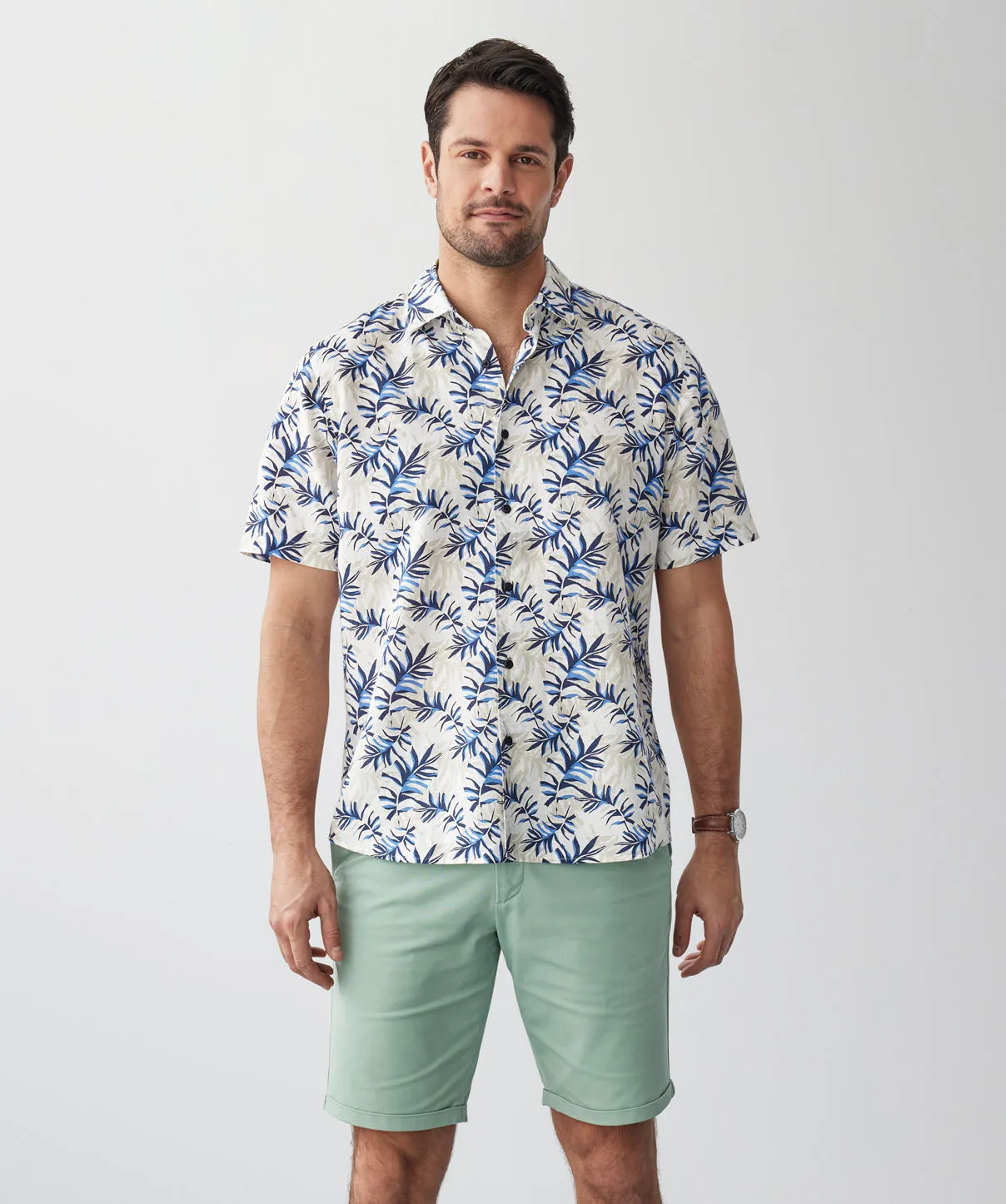 Linen Blend Tropical Print Short Sleeve Shirt - Multi Print sold by GAZMAN