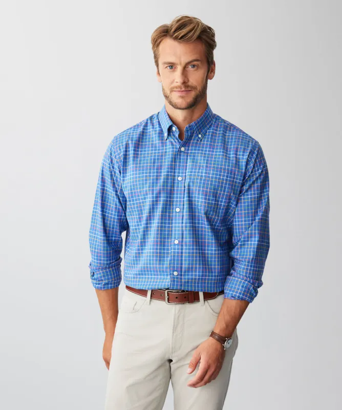 Easy Care Oxford Check Long Sleeve Shirt - Blue Melange sold by GAZMAN