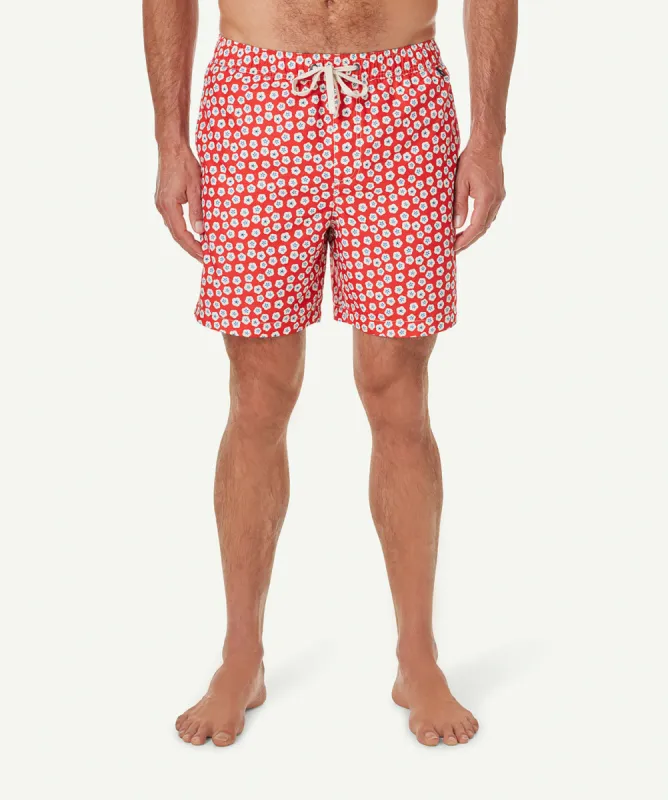 Geo Floral Swim Shorts - Washed Red sold by GAZMAN