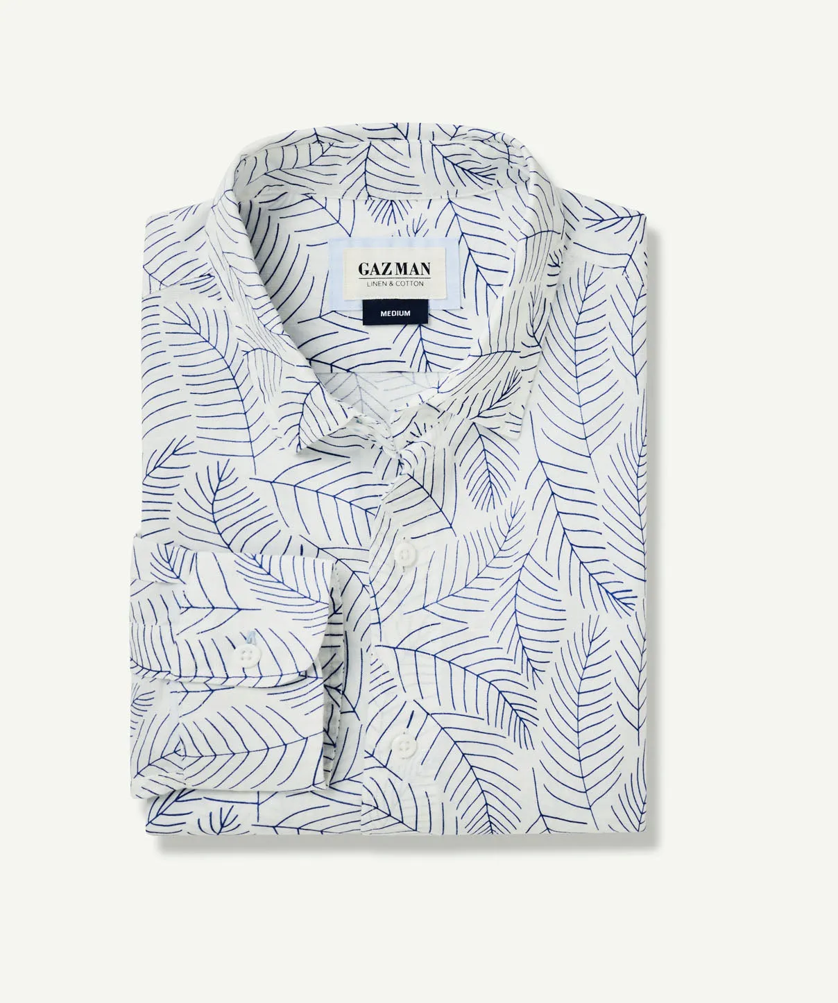 Linen Blend Fern Print Long Sleeve Shirt - White sold by GAZMAN product image thumbnail 2