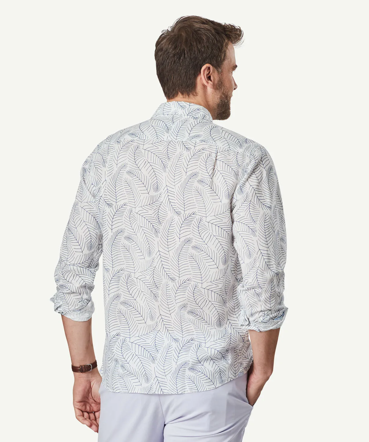 Linen Blend Fern Print Long Sleeve Shirt - White sold by GAZMAN product image thumbnail 3