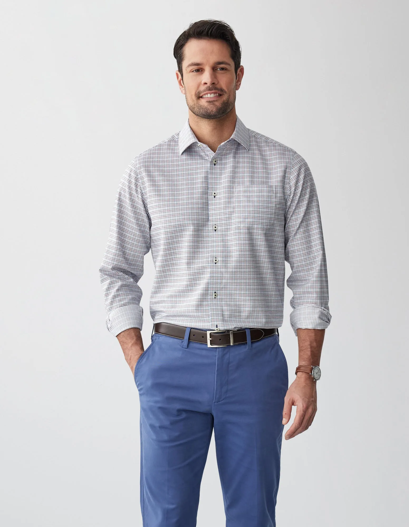 Tailored Non-Iron Check Long Sleeve Shirt - Multi Check sold by GAZMAN