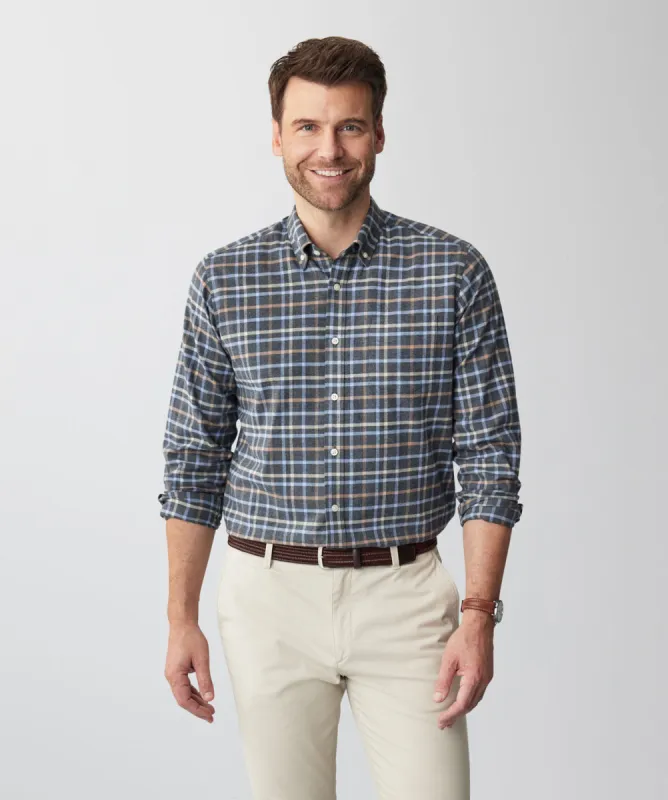 Brushed Twill Melange Check Long Sleeve Shirt - Charcoal Melange sold by GAZMAN