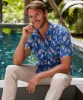 Linen Blend Sailing Print Short Sleeve Shirt - Royal sold by GAZMAN