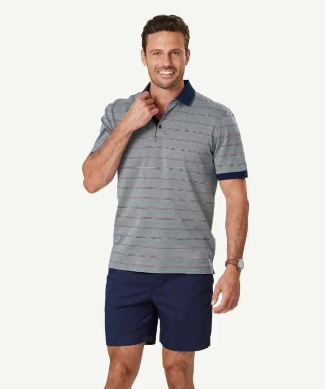 Smart Check Stripe Polo - Navy sold by GAZMAN