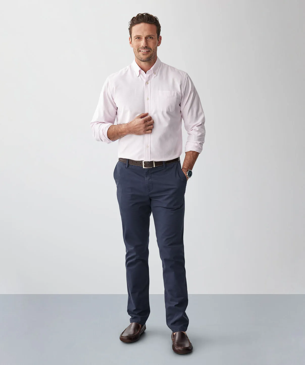 Plain Casual Oxford Long Sleeve Shirt - Pale Pink sold by GAZMAN product image thumbnail 5