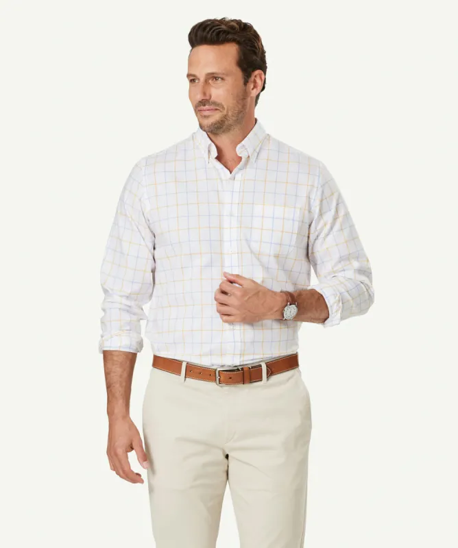 Easy Care Twill Check Long Sleeve Shirt - White sold by GAZMAN