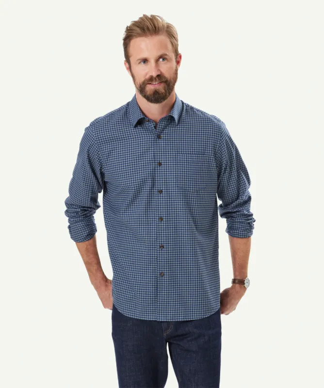 Brushed Twill Gingham Long Sleeve Shirt - Sage sold by GAZMAN