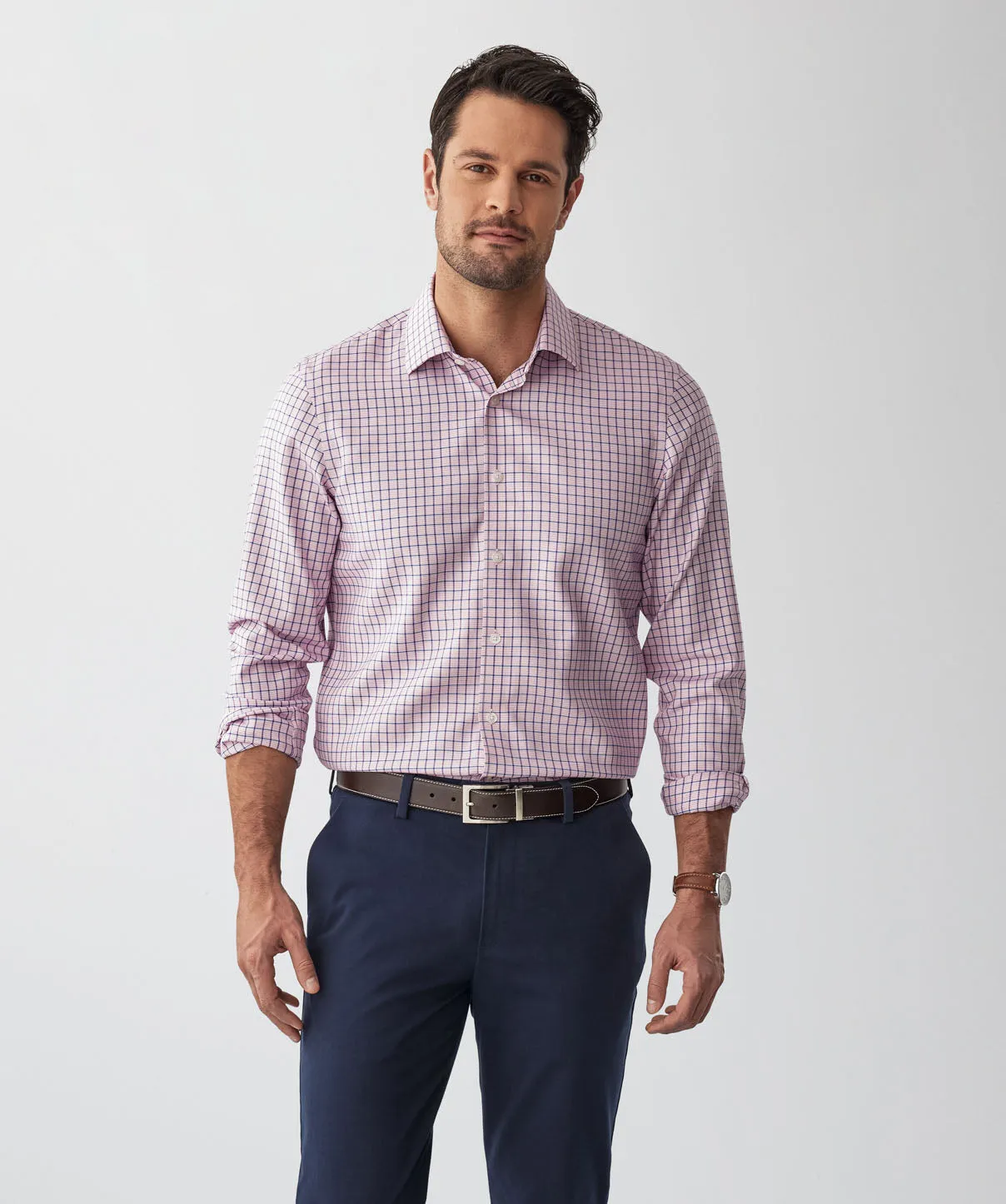 Tailored Non-Iron Twill Check Long Sleeve Shirt - Bright Pink sold by GAZMAN