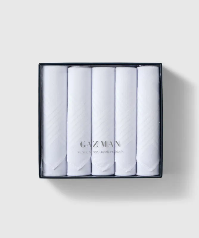 Box Set of 5 Classic Handkerchiefs - White sold by GAZMAN