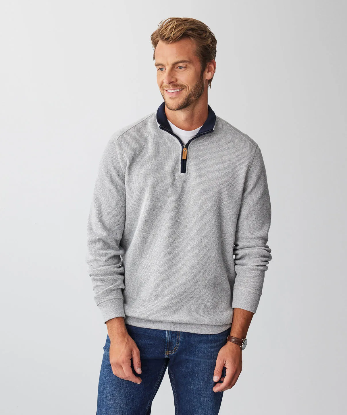Half Zip French Rib Sweat - Grey Marle sold by GAZMAN