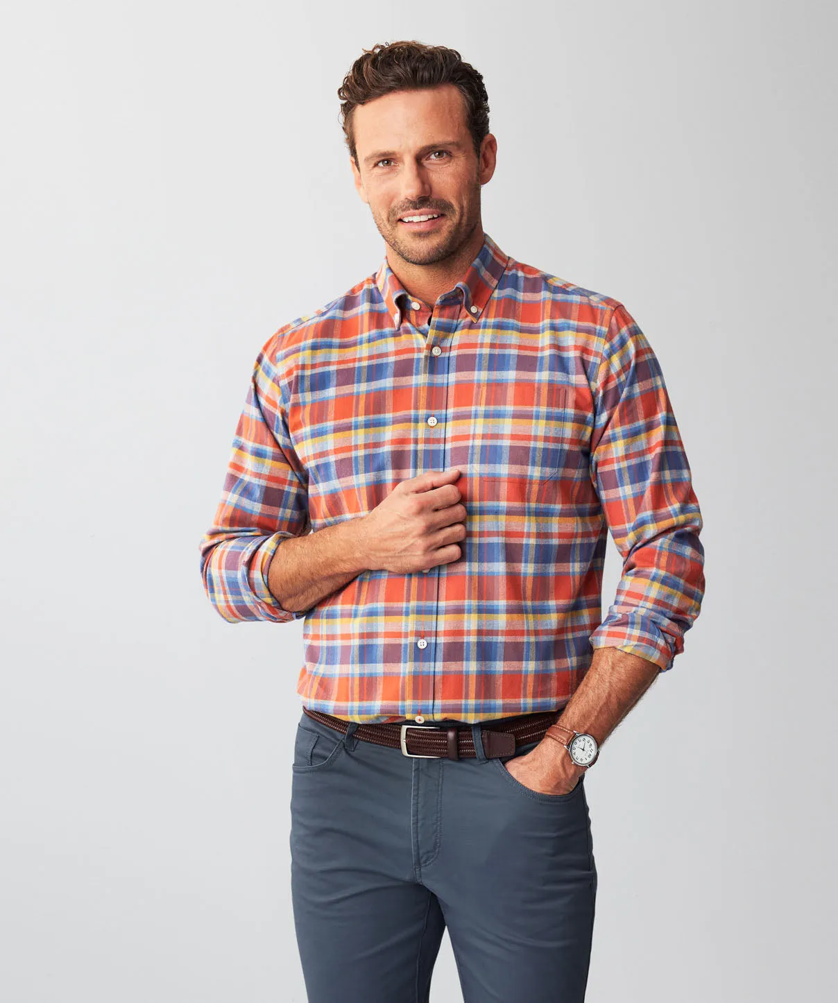 Brushed Twill Multi Check Long Sleeve Shirt - Multi Check sold by GAZMAN