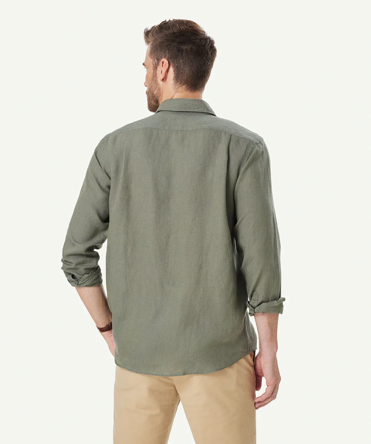 Pure French Linen Long Sleeve Shirt - Olive sold by GAZMAN product image thumbnail 3