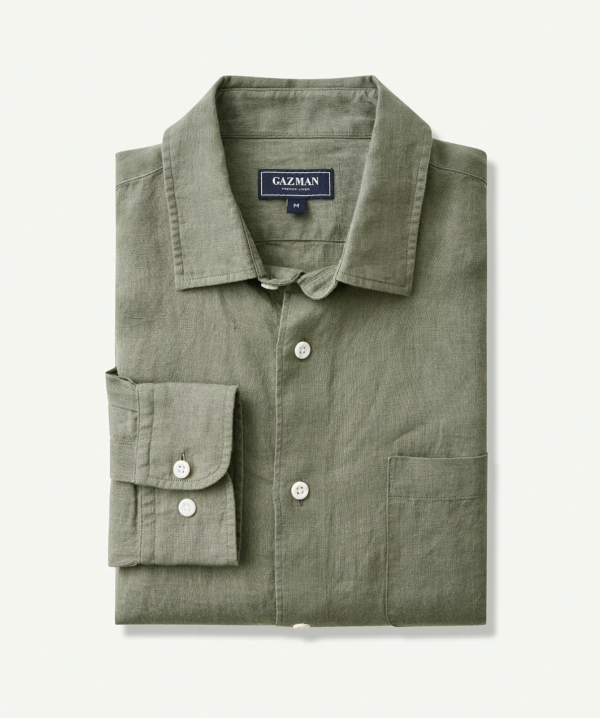 Pure French Linen Long Sleeve Shirt - Olive sold by GAZMAN product image thumbnail 2