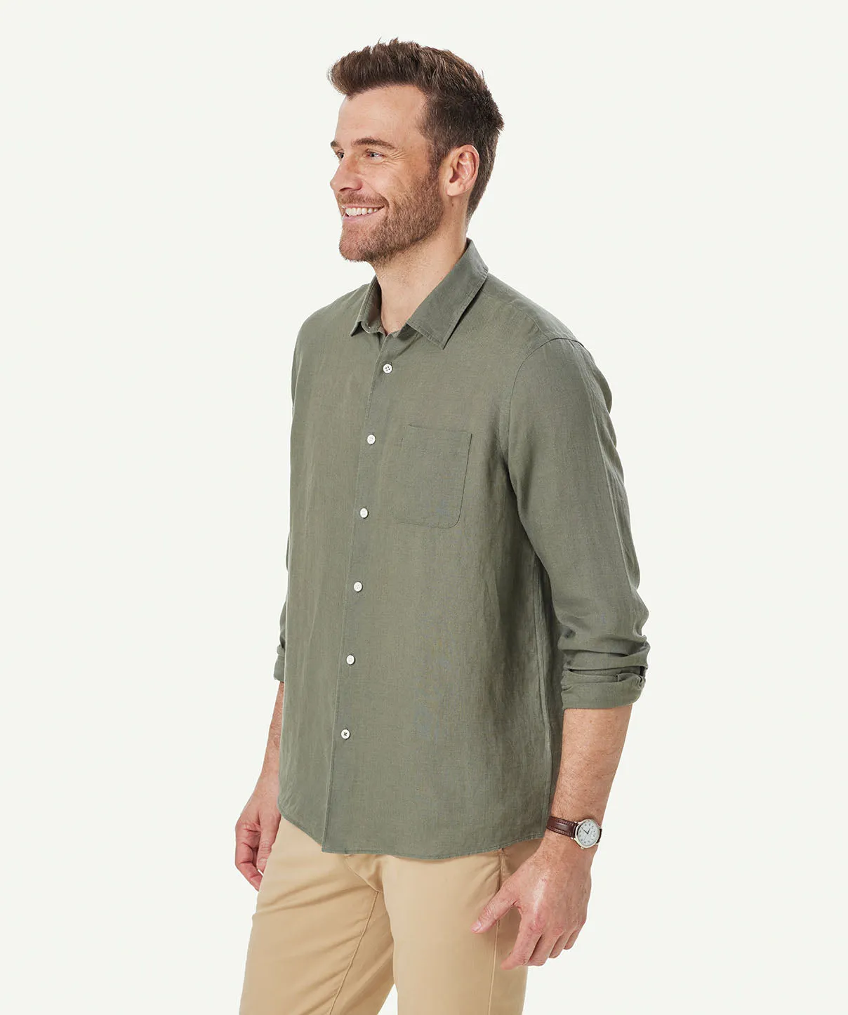 Pure French Linen Long Sleeve Shirt - Olive sold by GAZMAN product image thumbnail 5