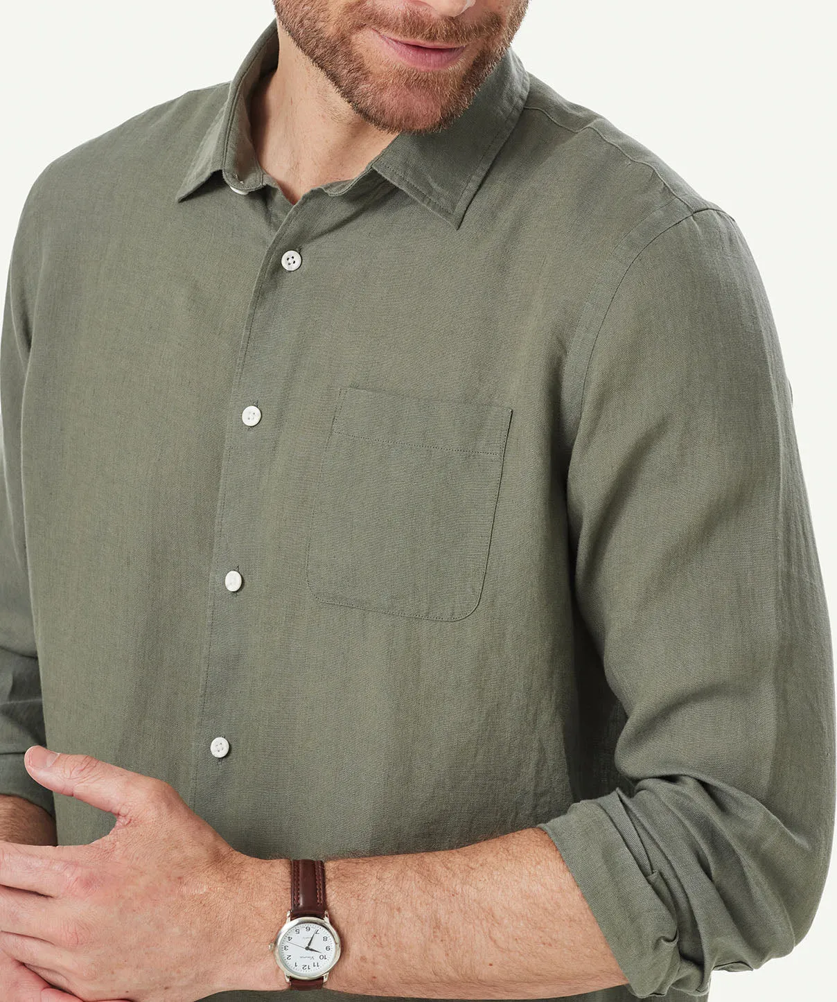 Pure French Linen Long Sleeve Shirt - Olive sold by GAZMAN product image thumbnail 4