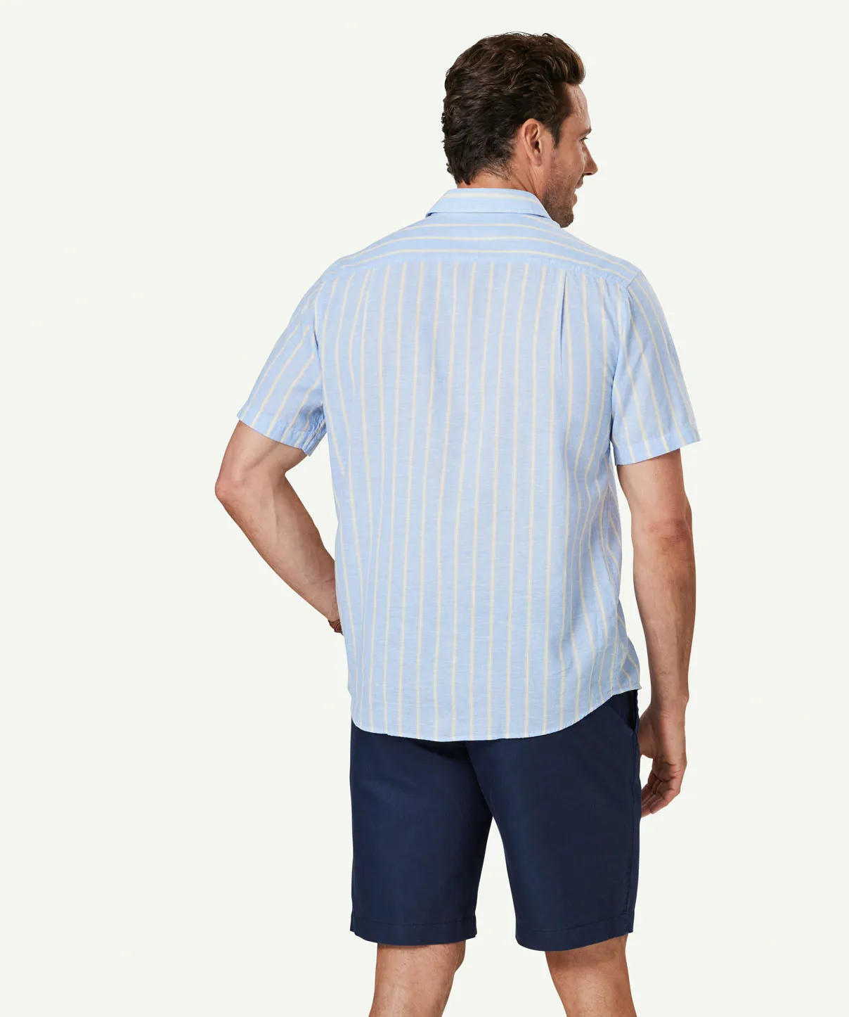 Linen Blend Stripe Short Sleeve Shirt - Blue sold by GAZMAN product image thumbnail 3