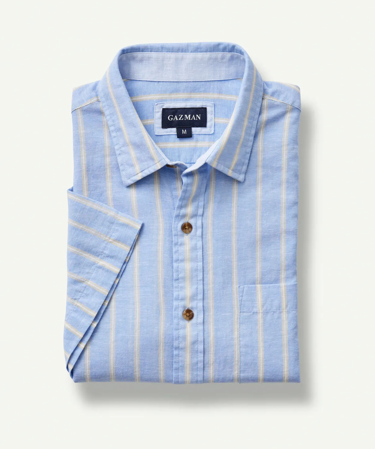 Linen Blend Stripe Short Sleeve Shirt - Blue sold by GAZMAN product image thumbnail 2