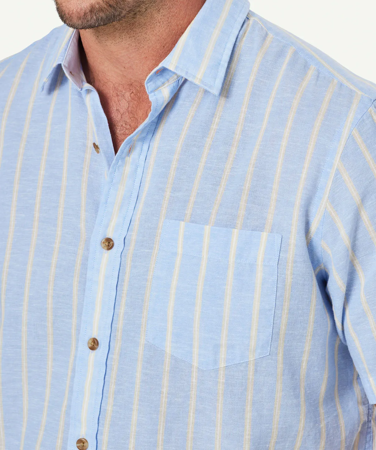 Linen Blend Stripe Short Sleeve Shirt - Blue sold by GAZMAN product image thumbnail 4