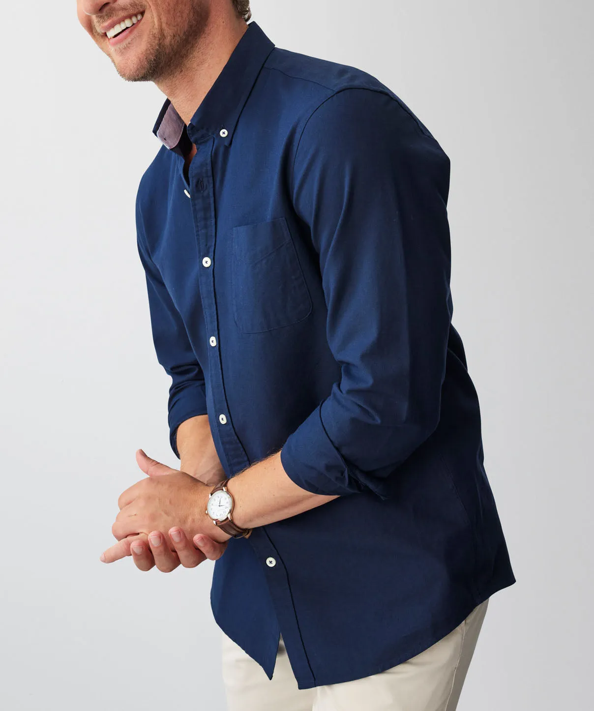 Tailored Plain Casual Oxford Long Sleeve Shirt - Dark Navy sold by GAZMAN product image thumbnail 4