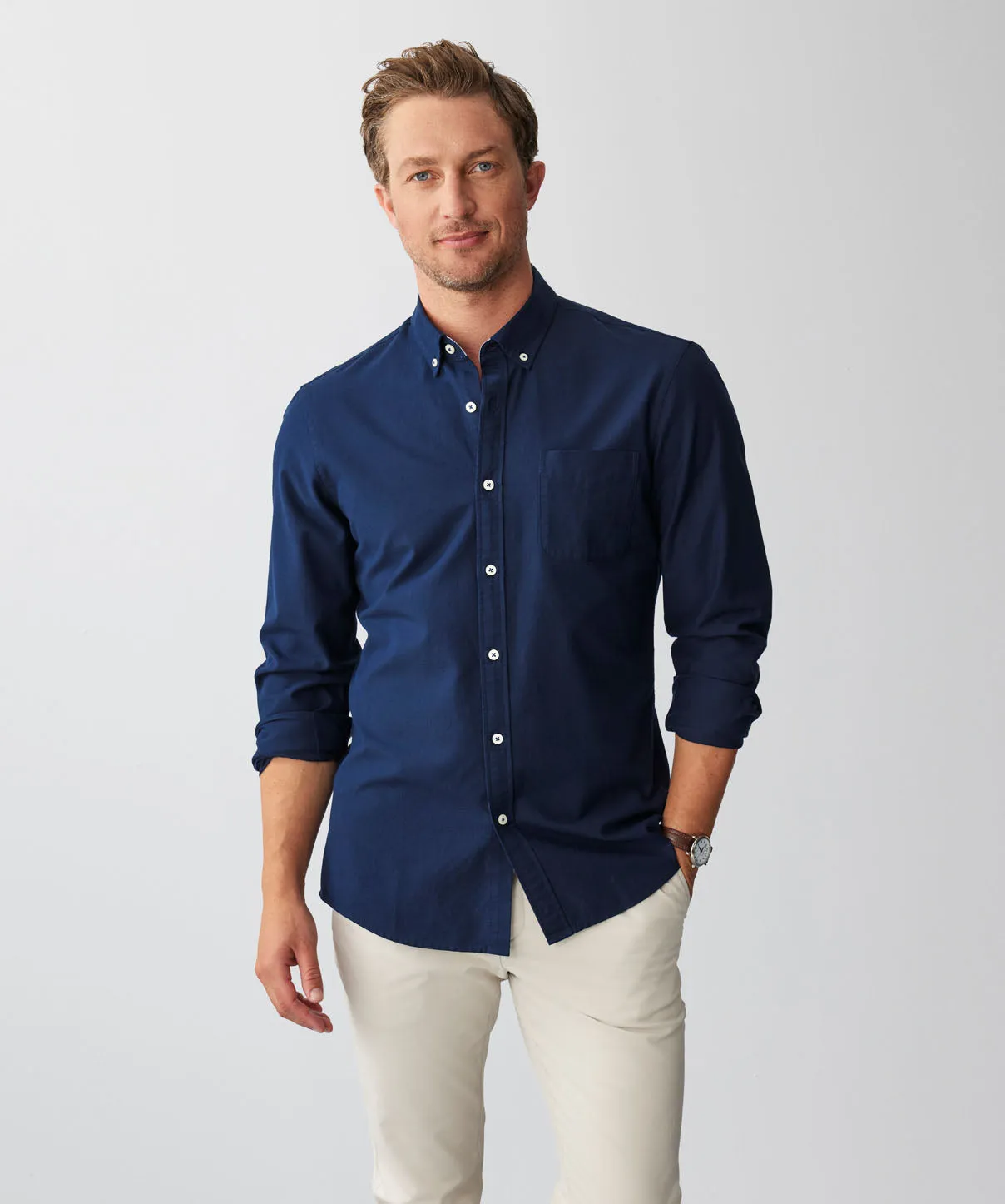 Tailored Plain Casual Oxford Long Sleeve Shirt - Dark Navy sold by GAZMAN