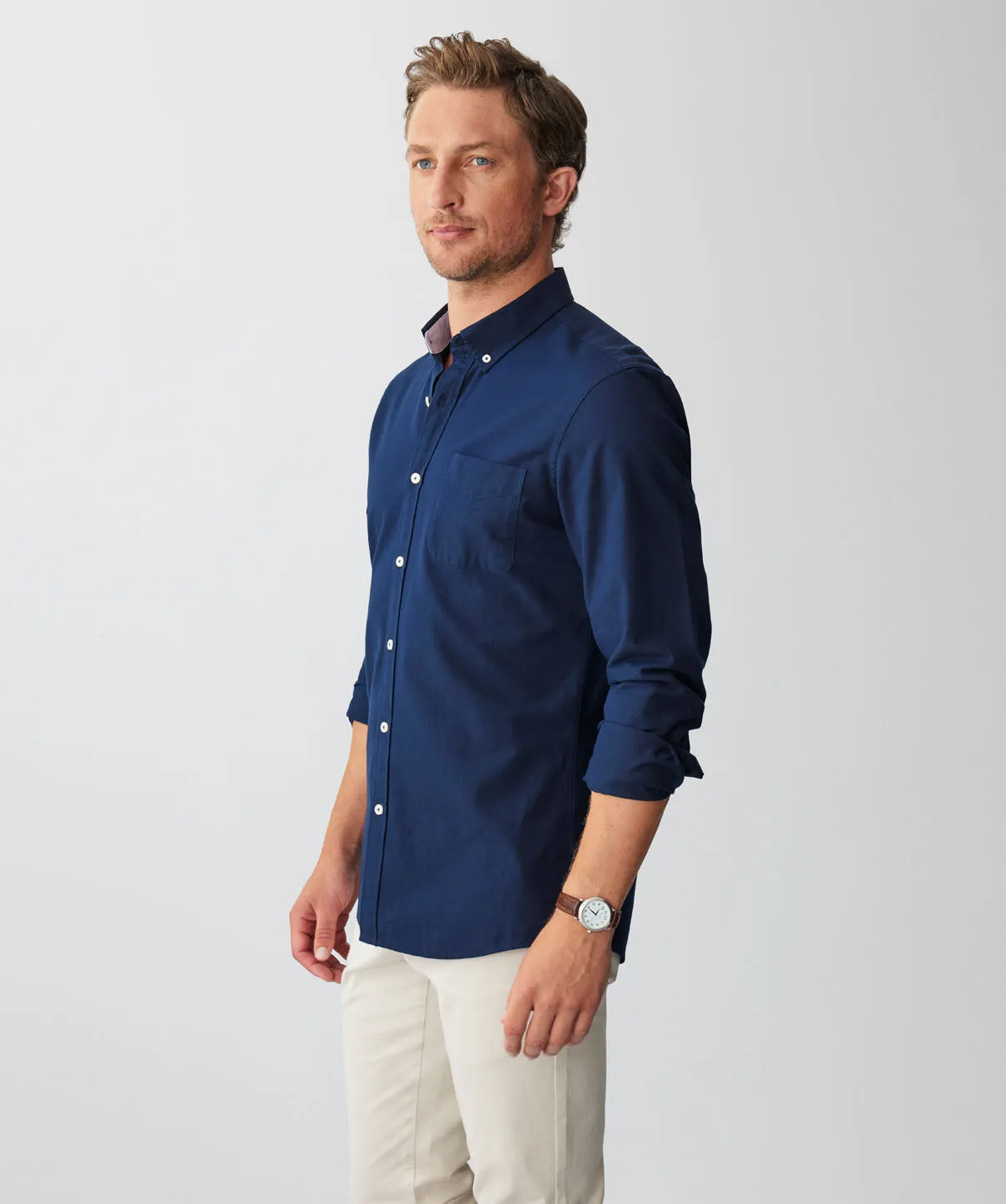 Tailored Plain Casual Oxford Long Sleeve Shirt - Dark Navy sold by GAZMAN product image thumbnail 5