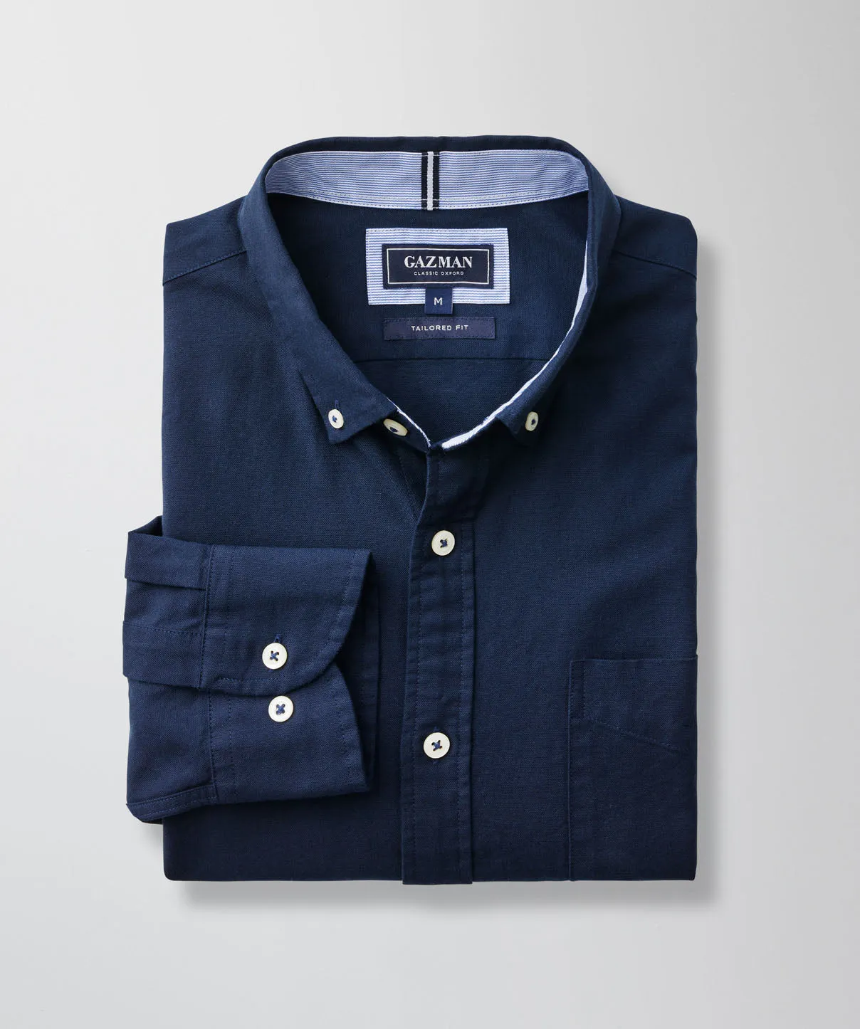 Tailored Plain Casual Oxford Long Sleeve Shirt - Dark Navy sold by GAZMAN product image thumbnail 2