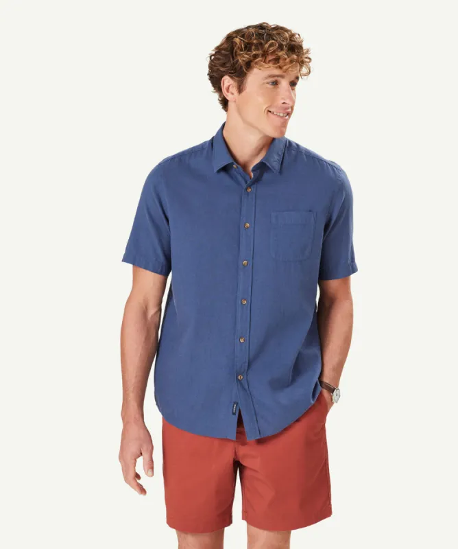 Linen Blend Plain Short Sleeve Shirt - Washed Navy sold by GAZMAN