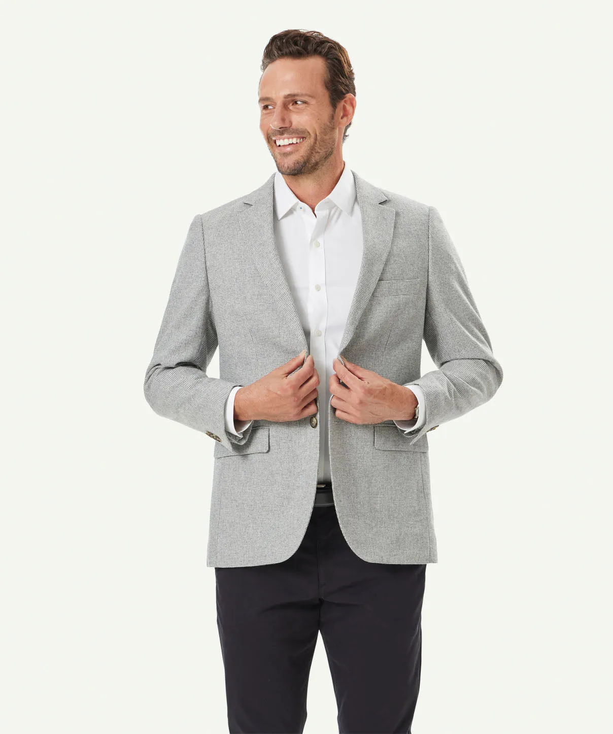 Wool Blend Houndstooth Sports Jacket - Light Grey sold by GAZMAN