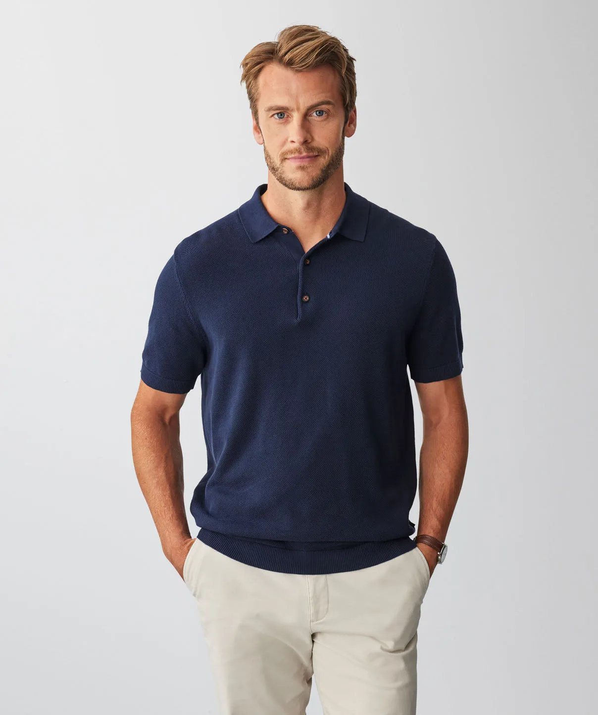 Textured Knit Polo - Navy sold by GAZMAN product image thumbnail 3